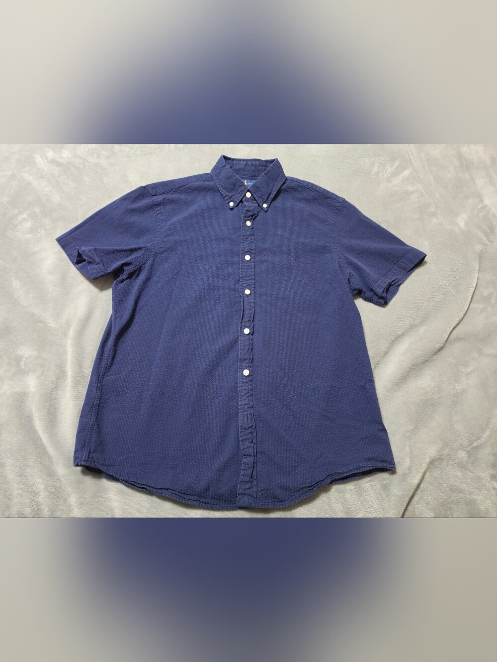 Ralph Lauren Blue Untucked Fit Short Sleeve Button Down Shirt Size Medium